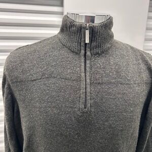 Geoffrey Beene Men Merino wool cashmere blend Gray Quarter Zip Knit Sweater XL